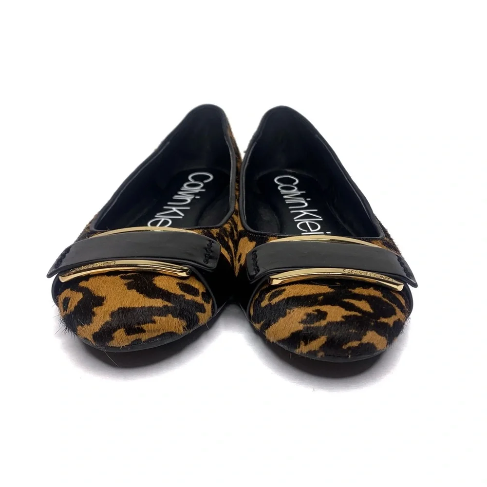 Calvin Klein Oneta Leopard Print Calf Hair Leather Embellished Ballet Flats - 7 - Picture 2 of 7